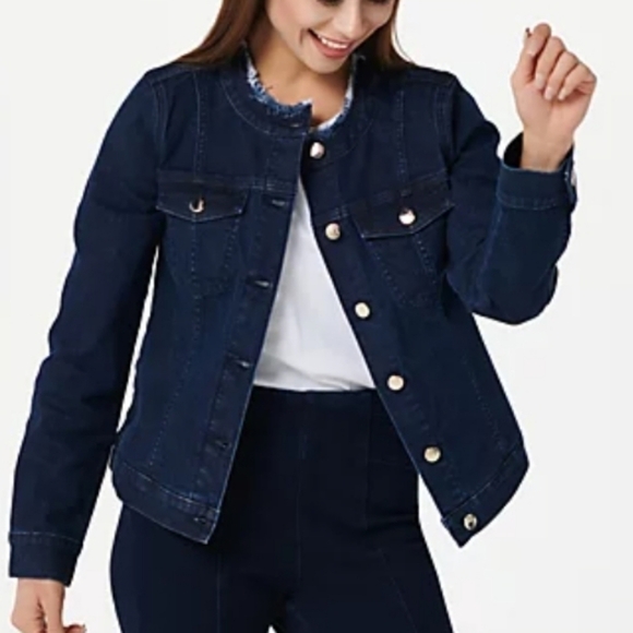 7 For All Mankind Jen7 Frayed Collar Denim Jacket - Picture 4 of 15